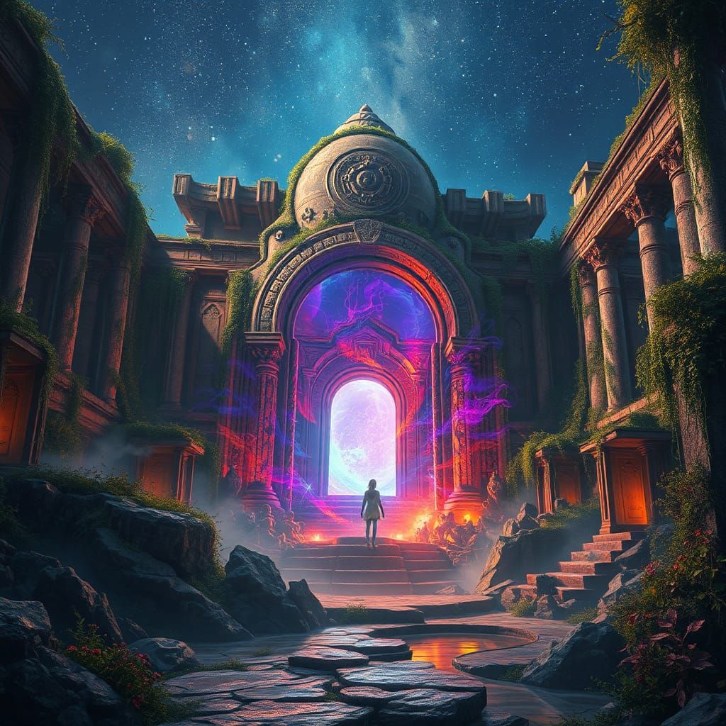 Mystical Portal in Ancient Ruins, Digital Art
