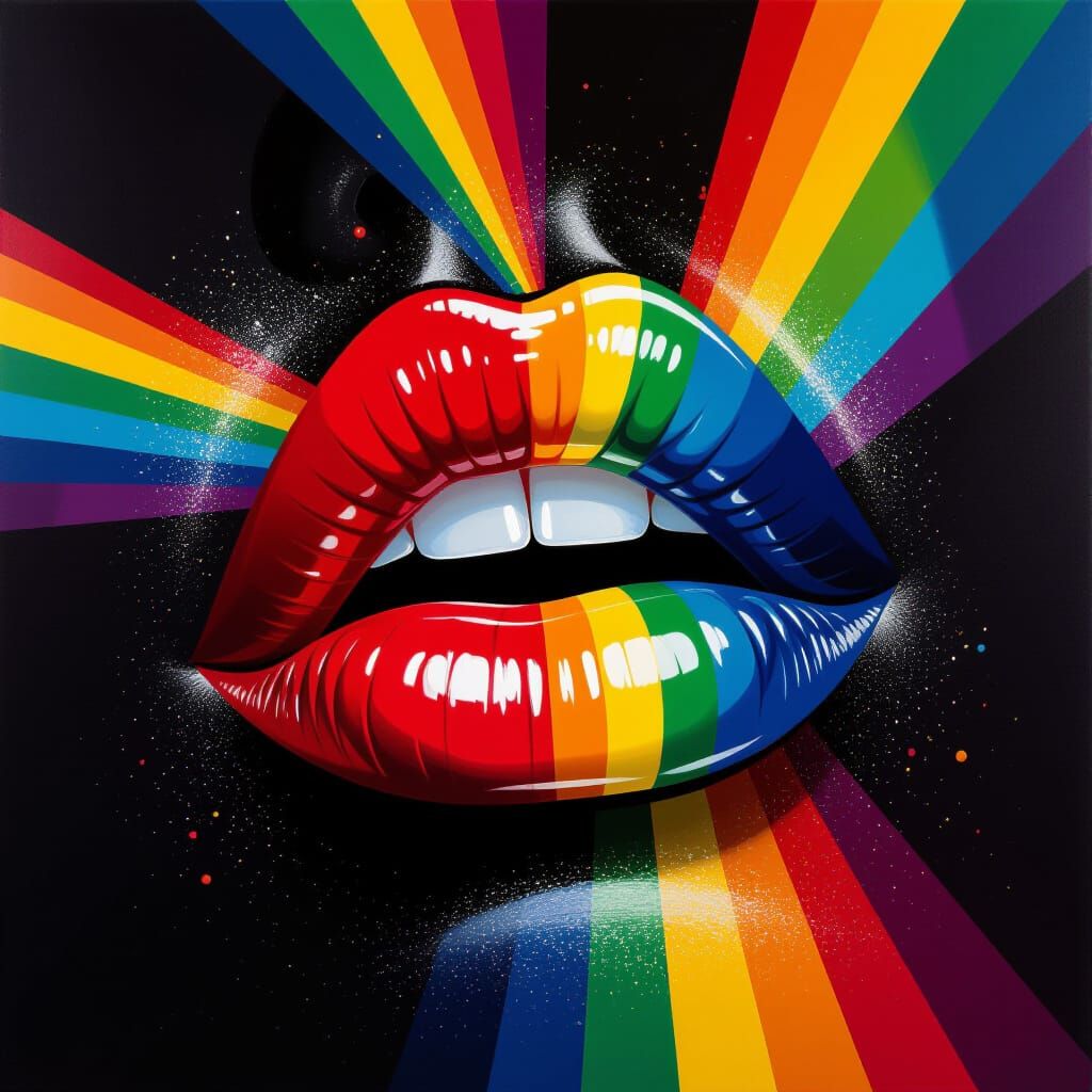 Glossy Rainbow Lips on Black Background