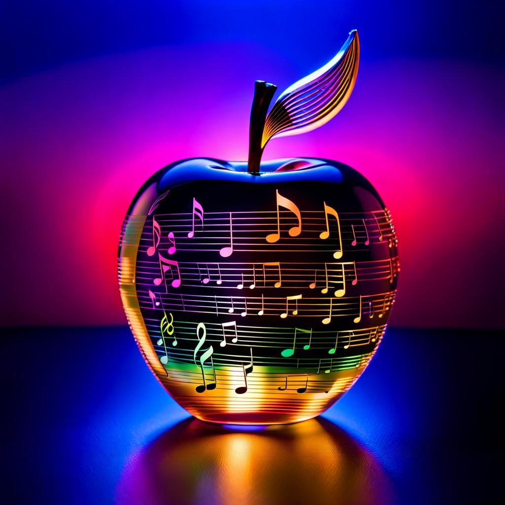 Luminous Crystal Apple with Musical Instruments