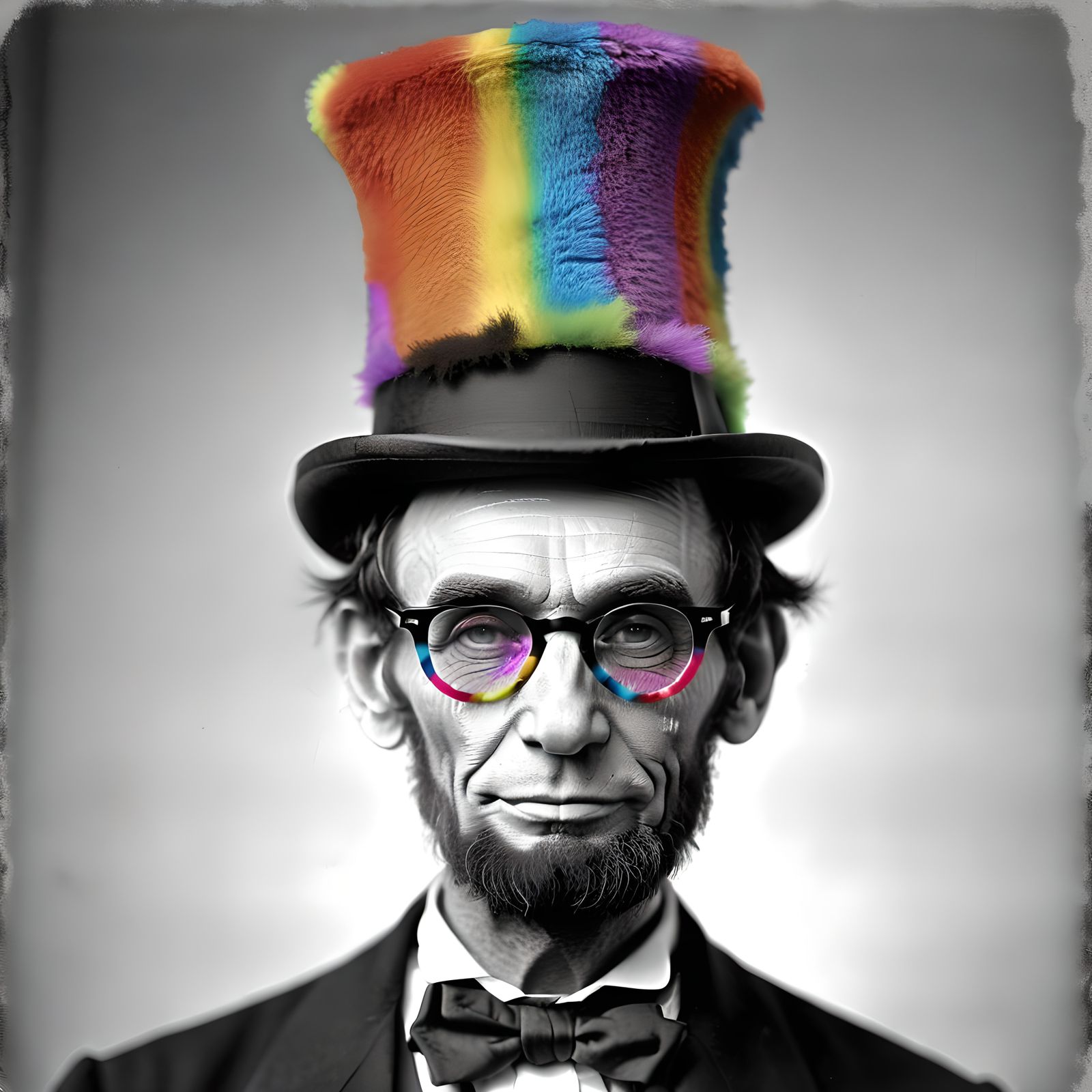 Absurd Abraham Lincoln in Rainbow Hat