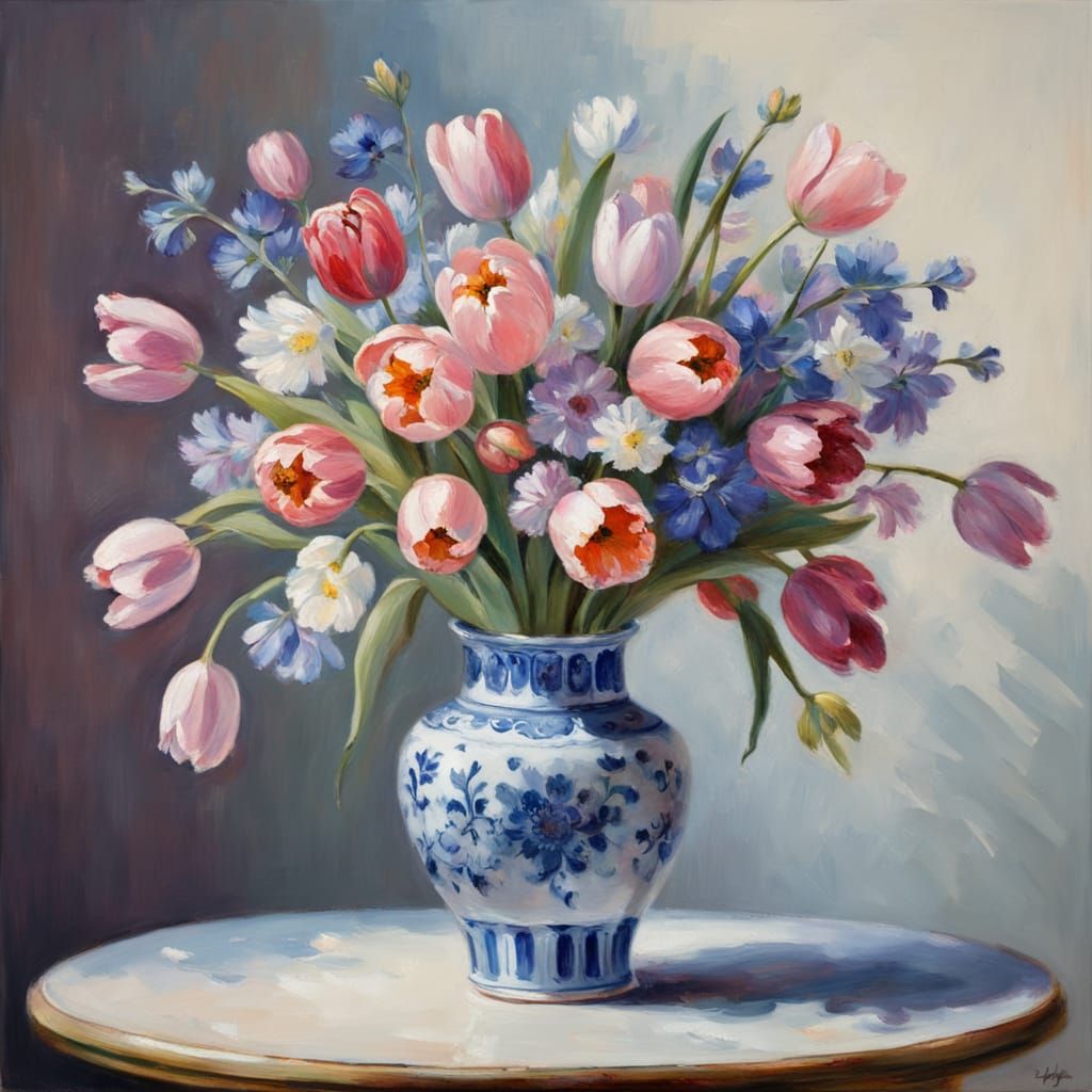 Impressionist Floral Still Life with Spring Blooms