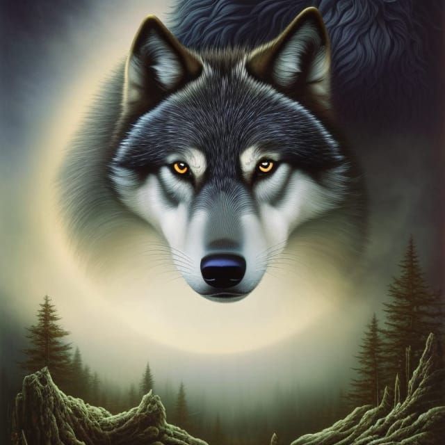 Wolf-Like Dog in Enchanted Forest