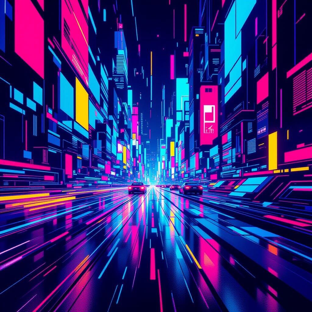 Vibrant Geometric NFT Art with Neon Accents