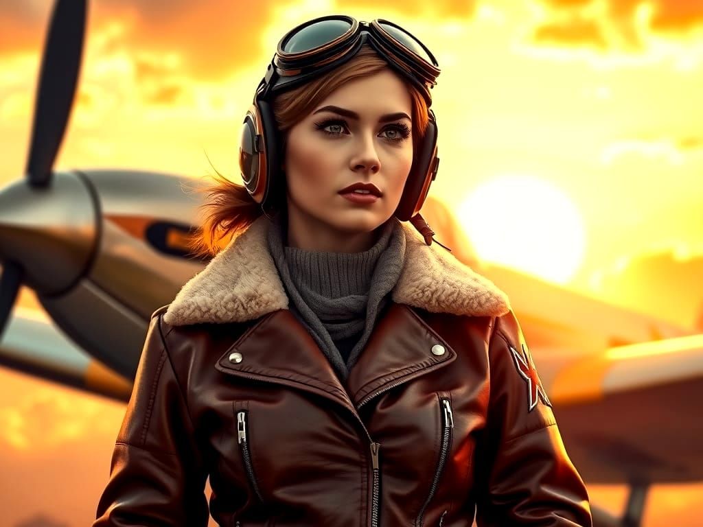 Heroic Pilot in 1940s War Poster Style