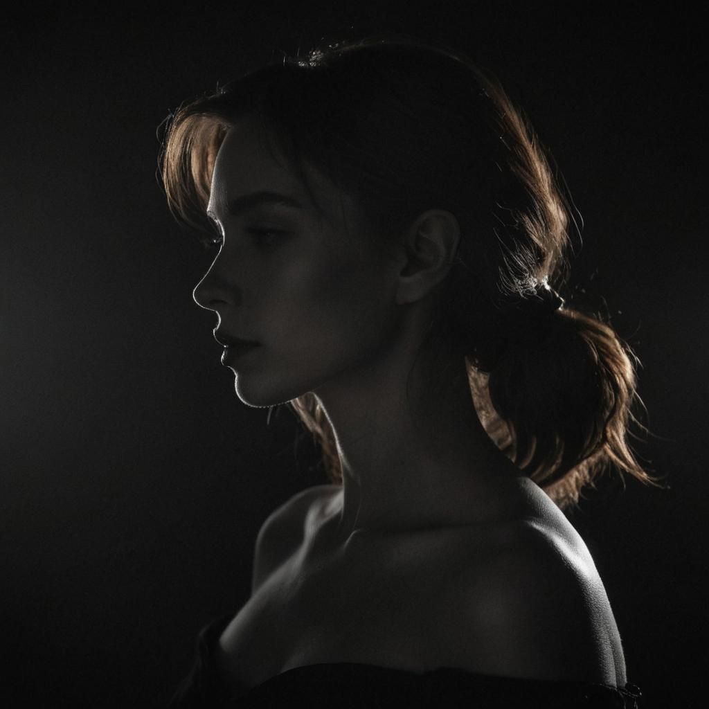 "A high-contrast, minimalist-style image of a woman from dep...