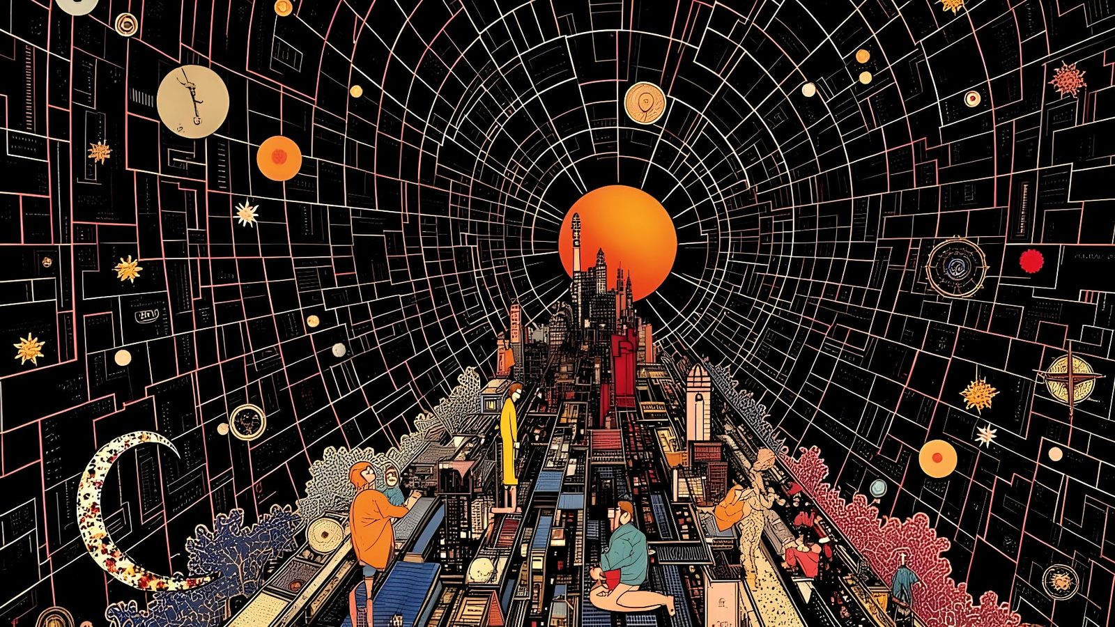 Op-Art Illusion of Infinite Grids Folding Inward