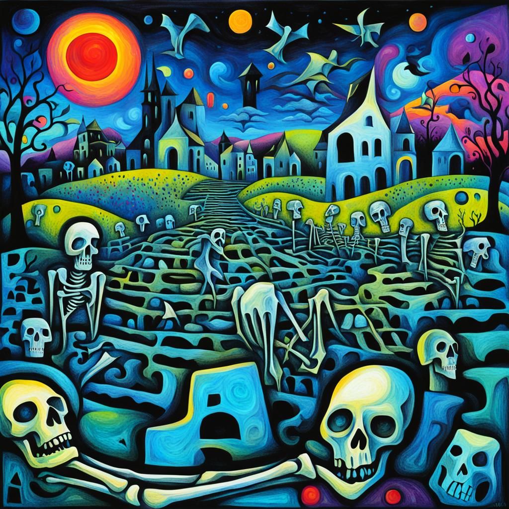 Surreal Cubist Dreamscape: Bones and Nightmares