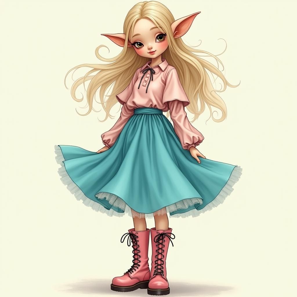 Blonde Elf in Pink Boots, Whimsical Fantasy Art