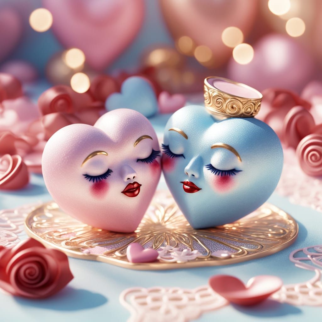 Whimsical Pastel Candy Hearts in Soft Watercolor