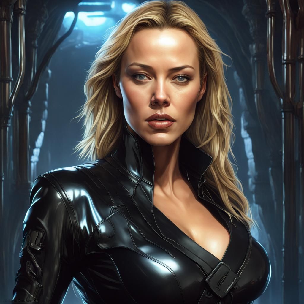 Sci-Fi Portrait: Woman in Black Latex, Digital Art