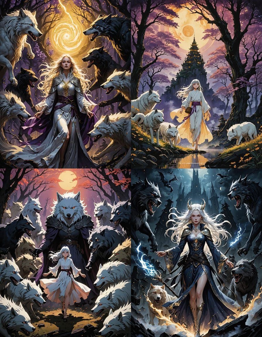 Ethereal Anime Fantasy: White Witch vs Shadowy Werewolves
