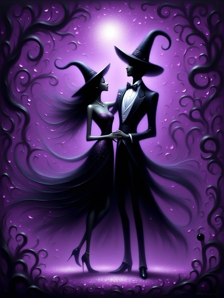 Witch and Warlock Dancing in Black Fantasy Style