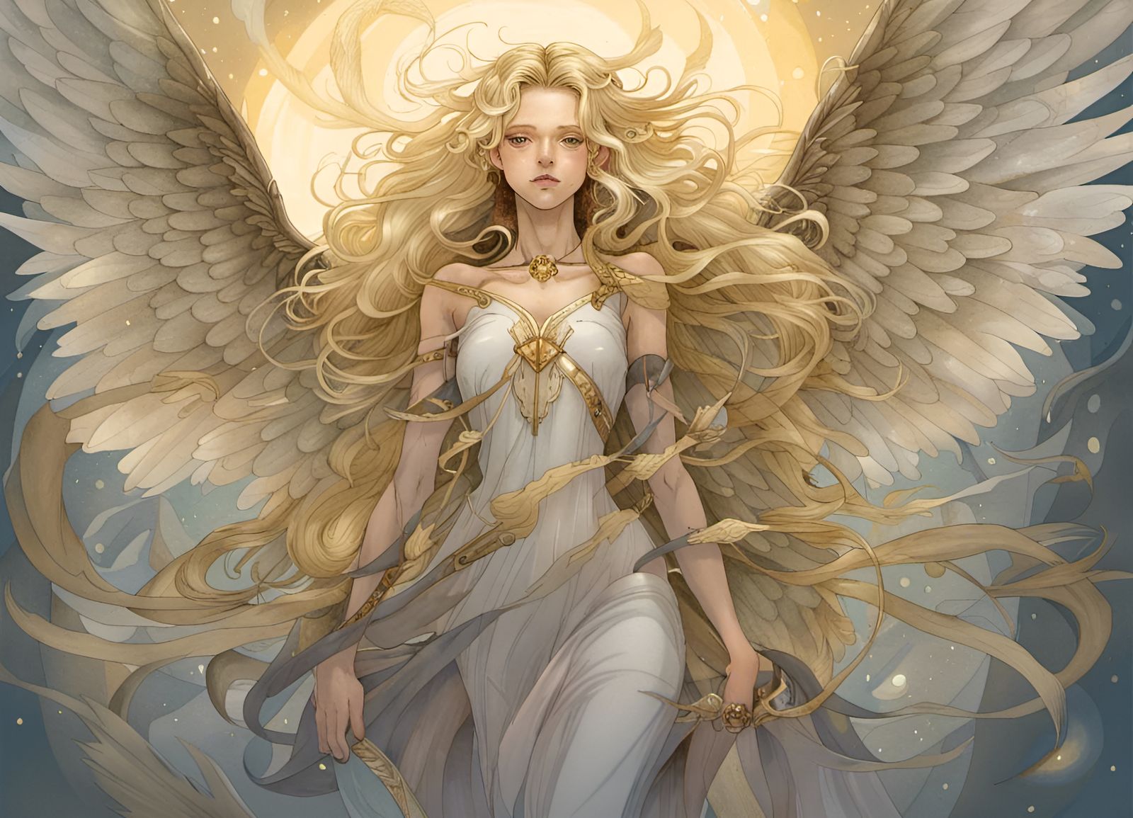 Radiant Angel with Feathered Wings in Watercolor