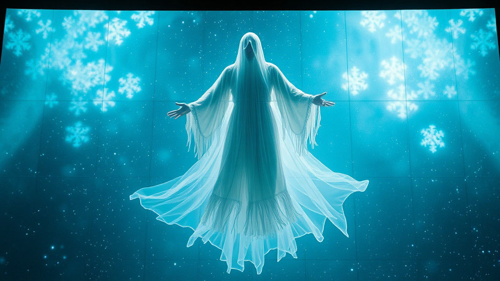 Ethereal Figure Above LED Screen in Dreamscape