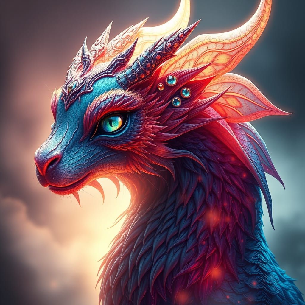 Enchanting Magical Creature Portrait in Art Nouveau Style