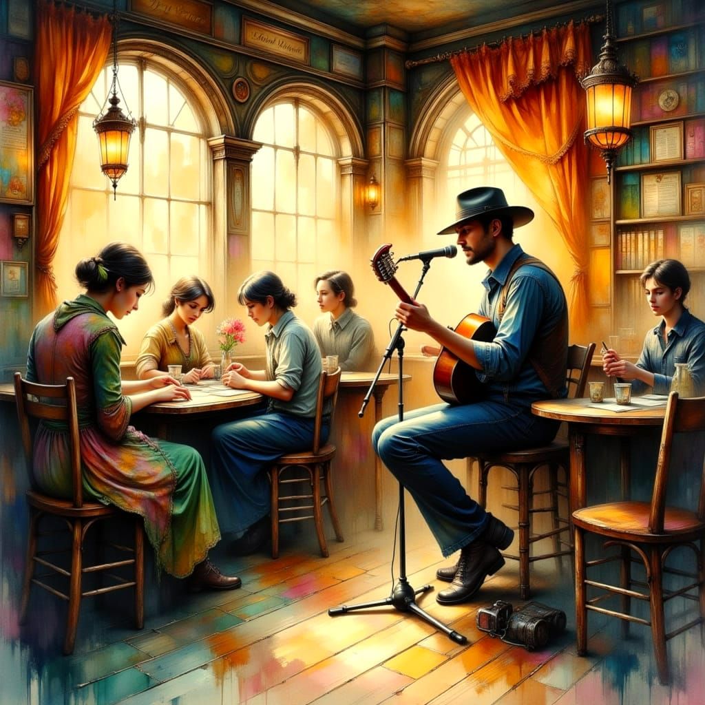 Textured Pastel Ink Wash Painting with Brushstrokes