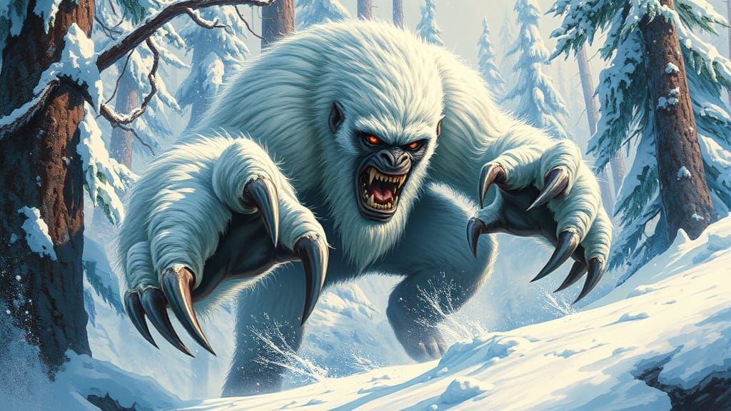 Fierce Snowy Yeti in Action-Packed Comic Book Style