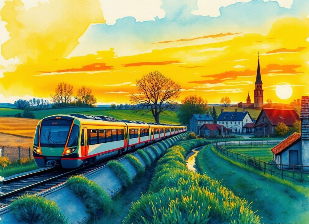 French Countryside Sunset in Van Gogh Watercolour Style