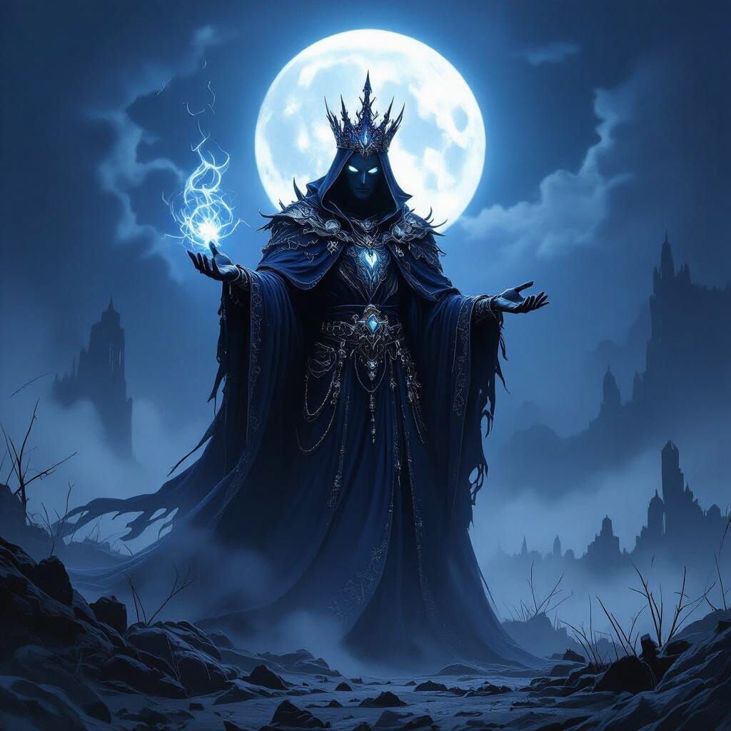 Spectral King of Ghosts on Moonlit Battlefield