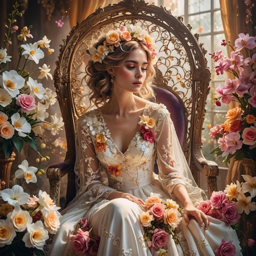 Romantic Realism: Woman in Floral Chair