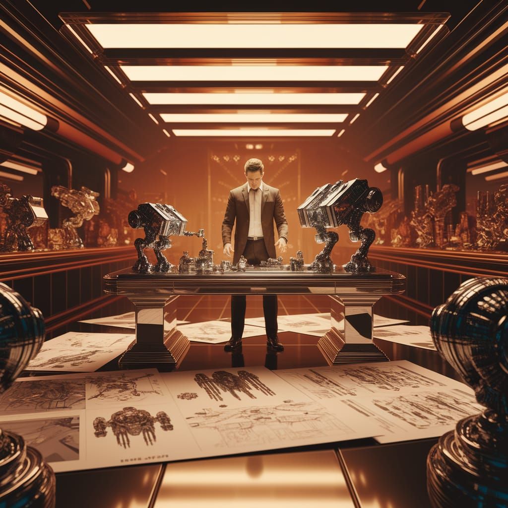 Futuristic Inventor's Workshop in Polished Metal Style