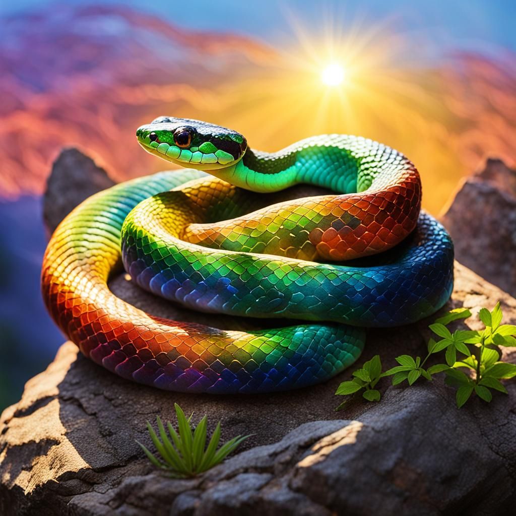 Rainbow Snake Basking in Sunlight