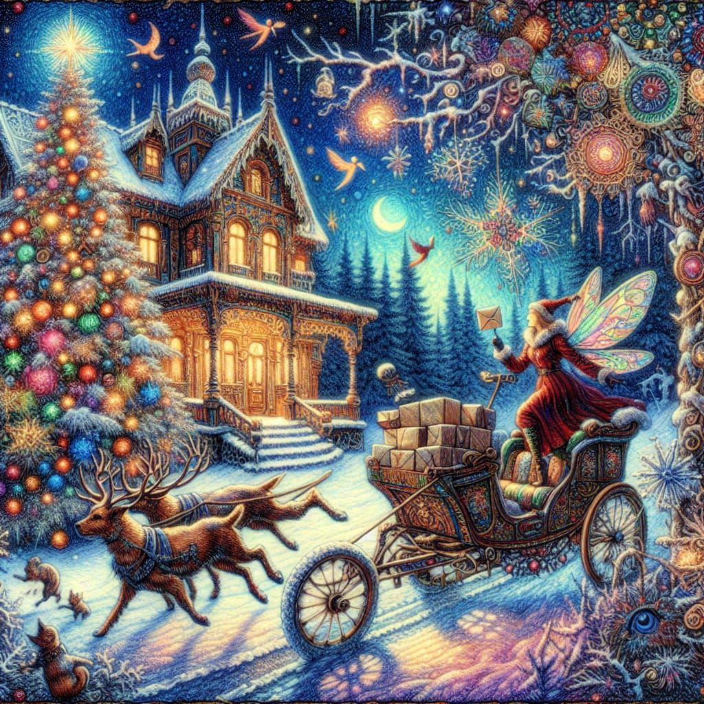 Ethereal Winter Scene in Oil Crayon Style