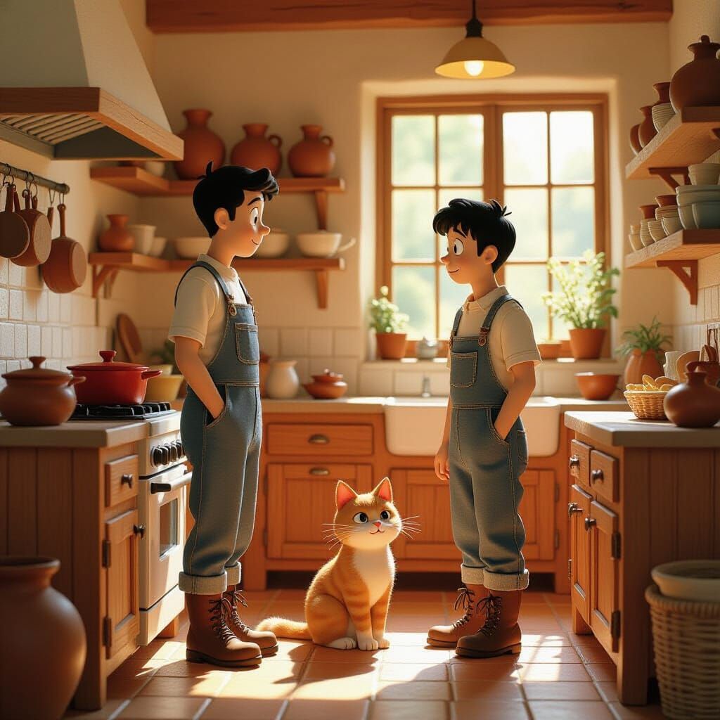 Rustic Kitchen Scene in Studio Ghibli Style