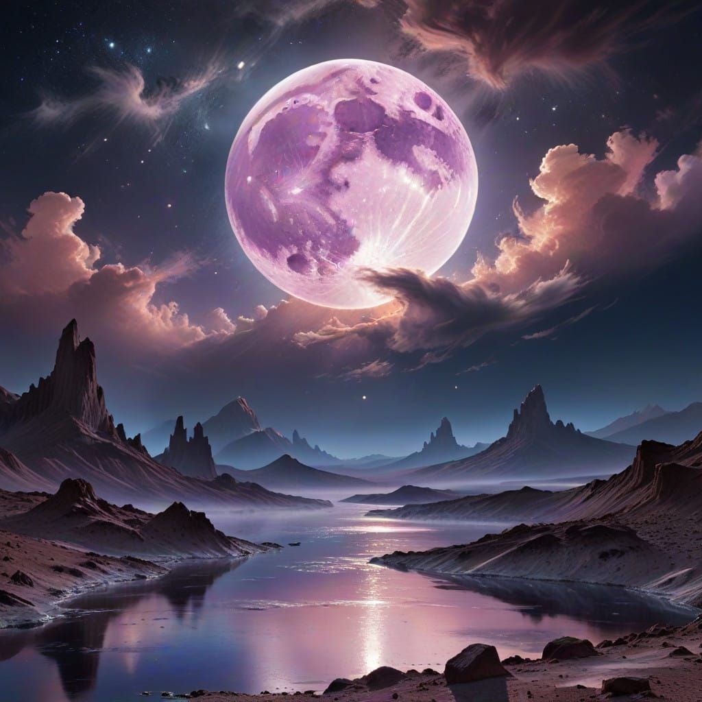 Dreamy Lunar Oasis in Vibrant Iridescent Hues