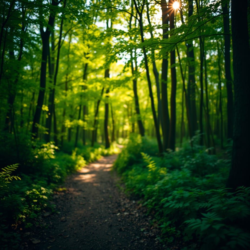 Serene Forest Hiking Trail in Vibrant Greens