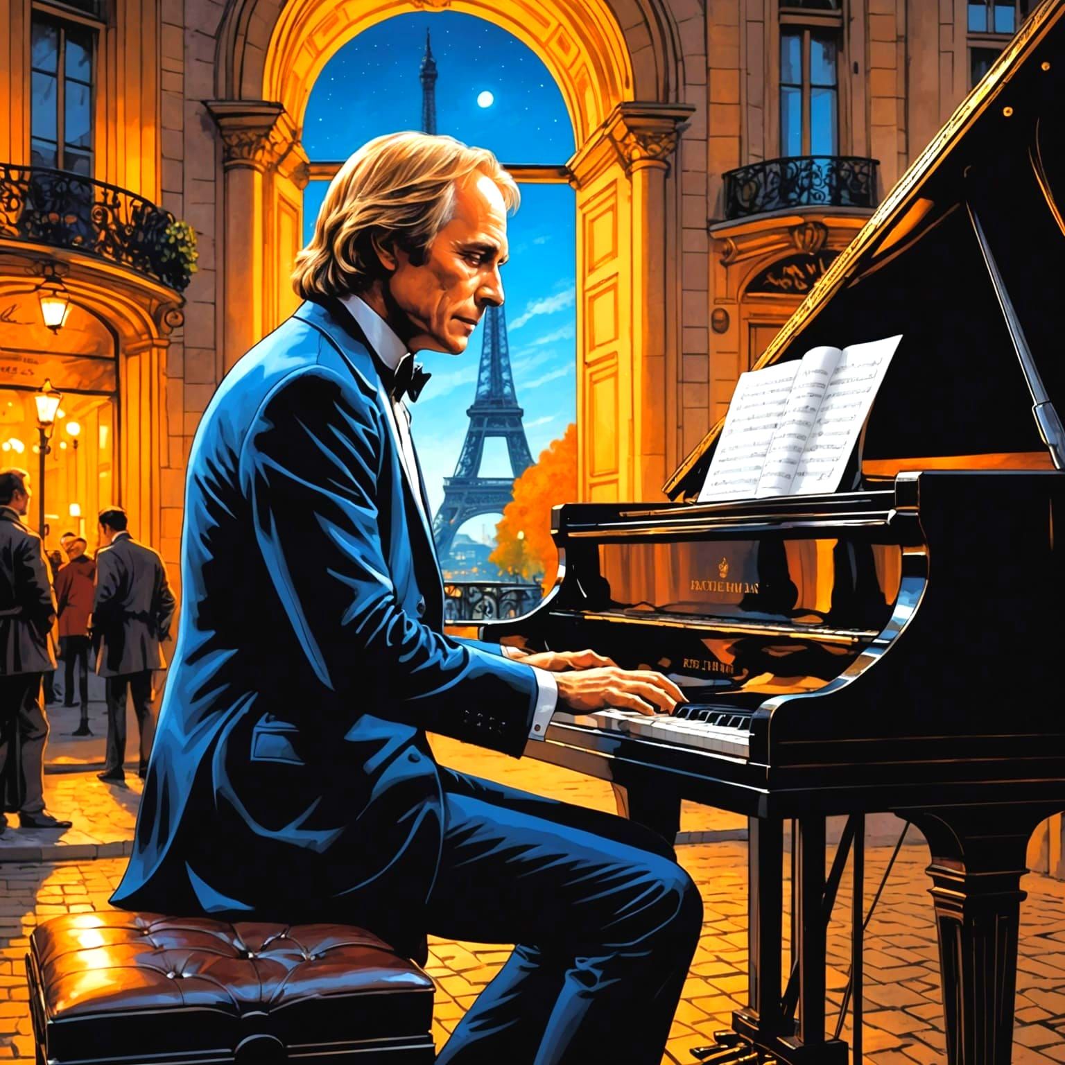 Pianist in Paris: Comic Book Art Style