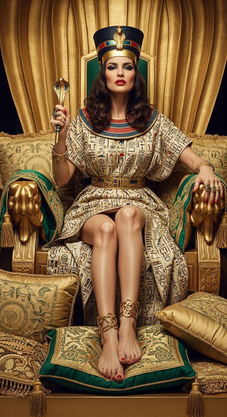 Egyptian Queen on Golden Throne in Photorealistic Style