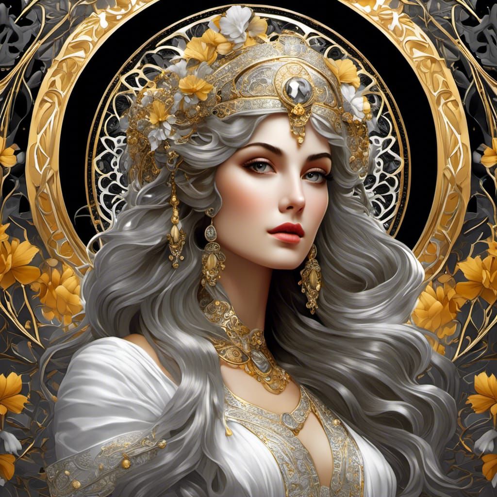 Art Nouveau Portrait of Italian Woman in Gold