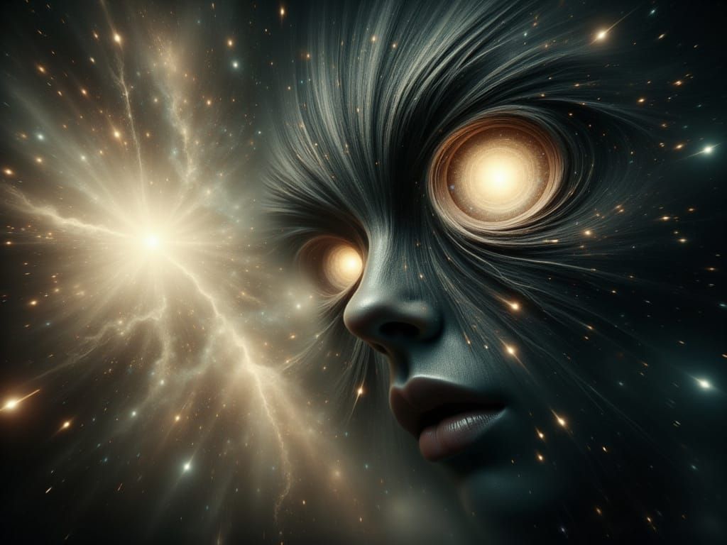 Abstract Surreal Face with Galaxy Eyes in Space