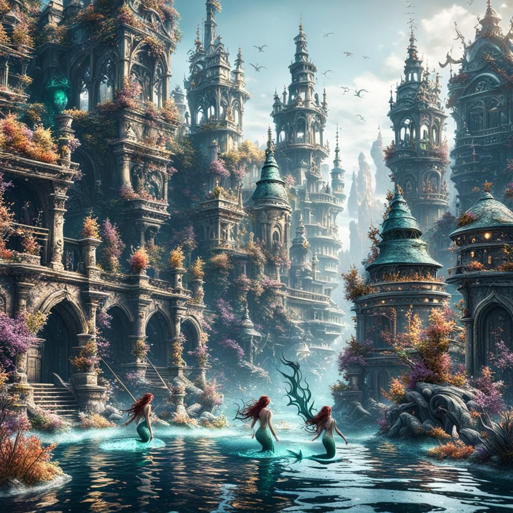 Mermaids in Sunken City: Fantasy Concept Art