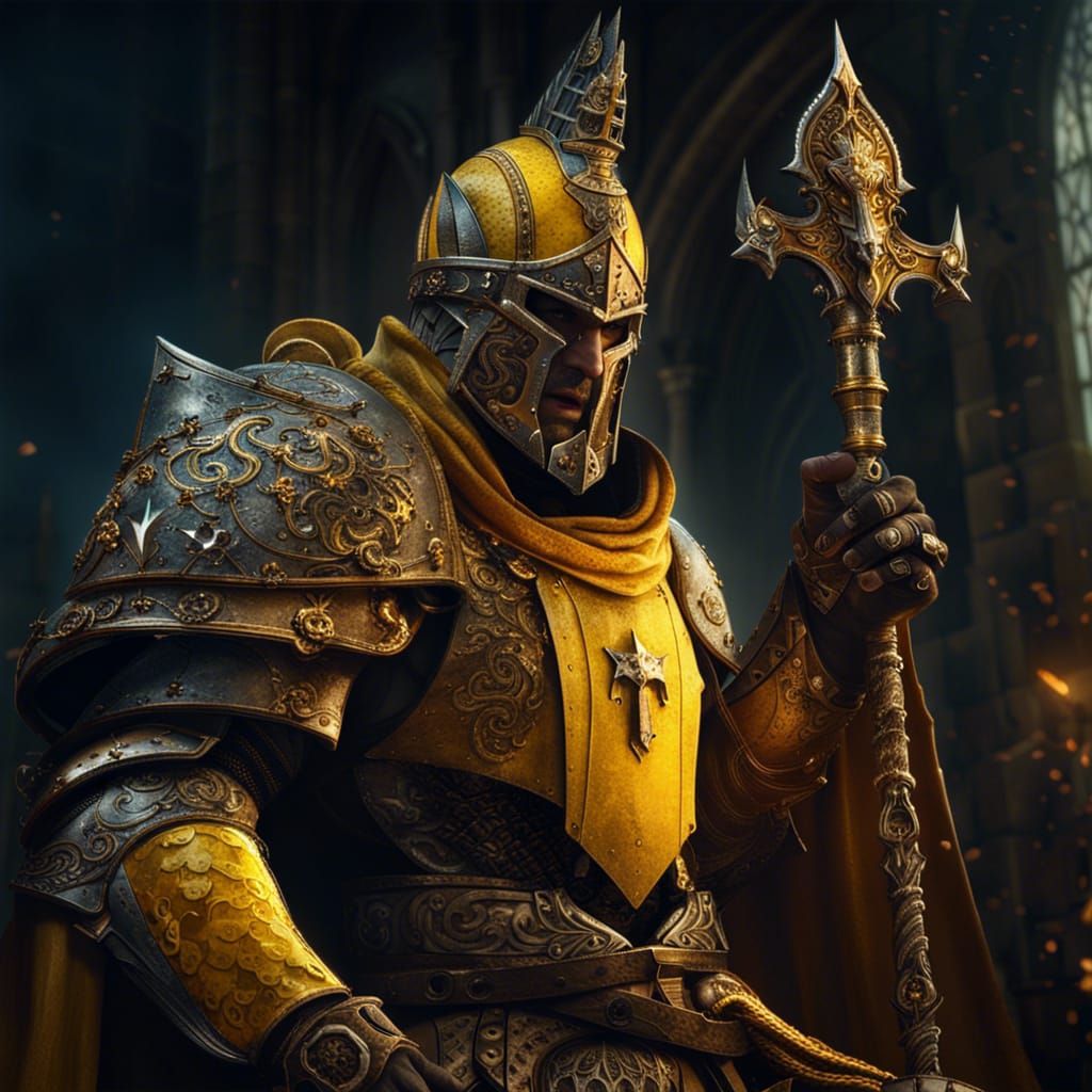 King Crusader Portrait with Warhammer in Fantasy Art Style