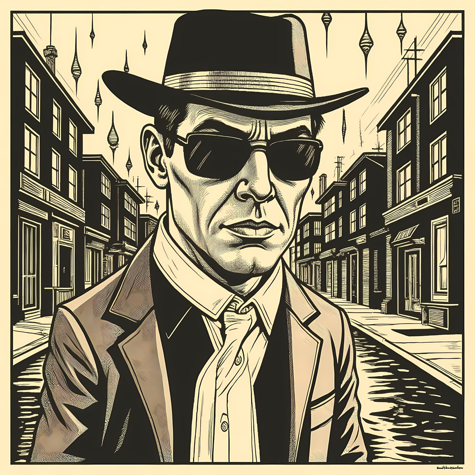 Detective in 80s Costume in Vertigo Comic Style