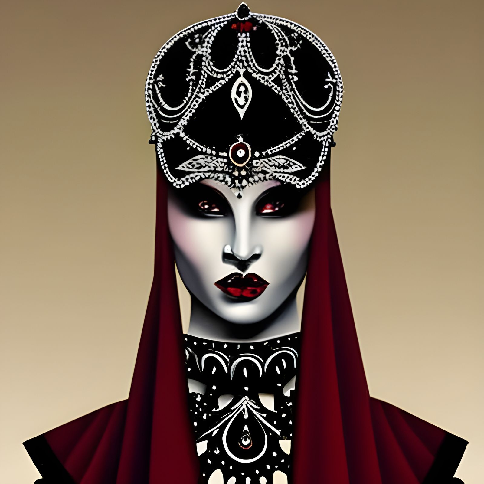 Gothic Woman in Ornate Mask, Graffiti Art Style