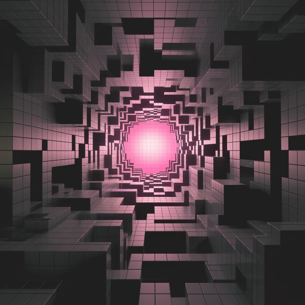 Pink Light in a Maze of Cubes