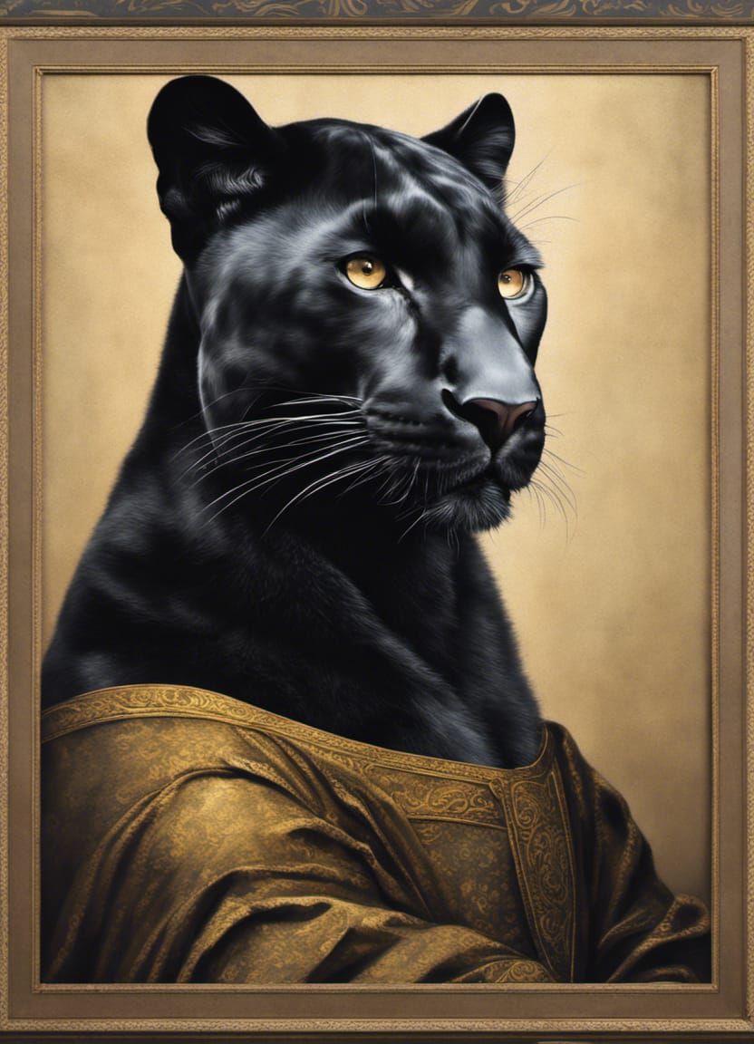 Black Leopard as Mona Lisa: Hyperrealistic Renaissance Portr...