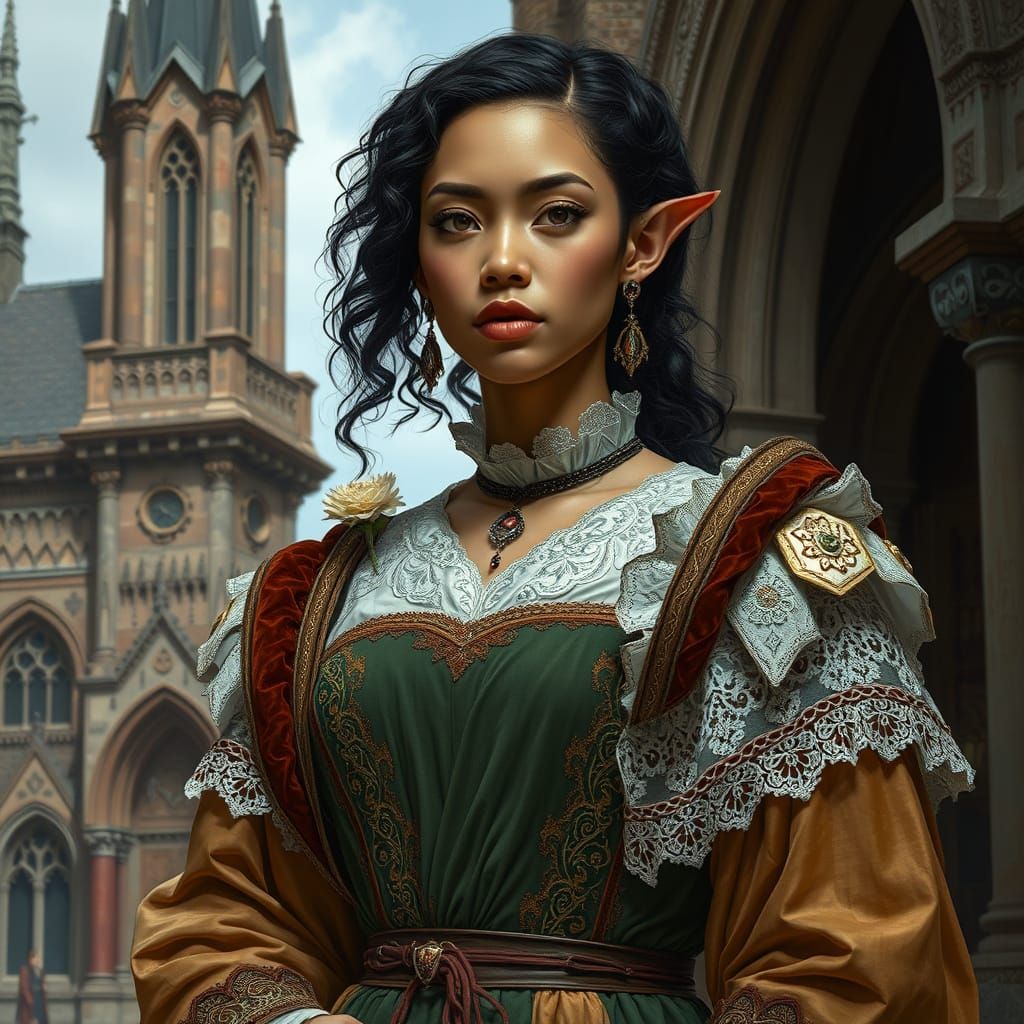 Photorealistic Half-Elf Woman in Medieval Attire
