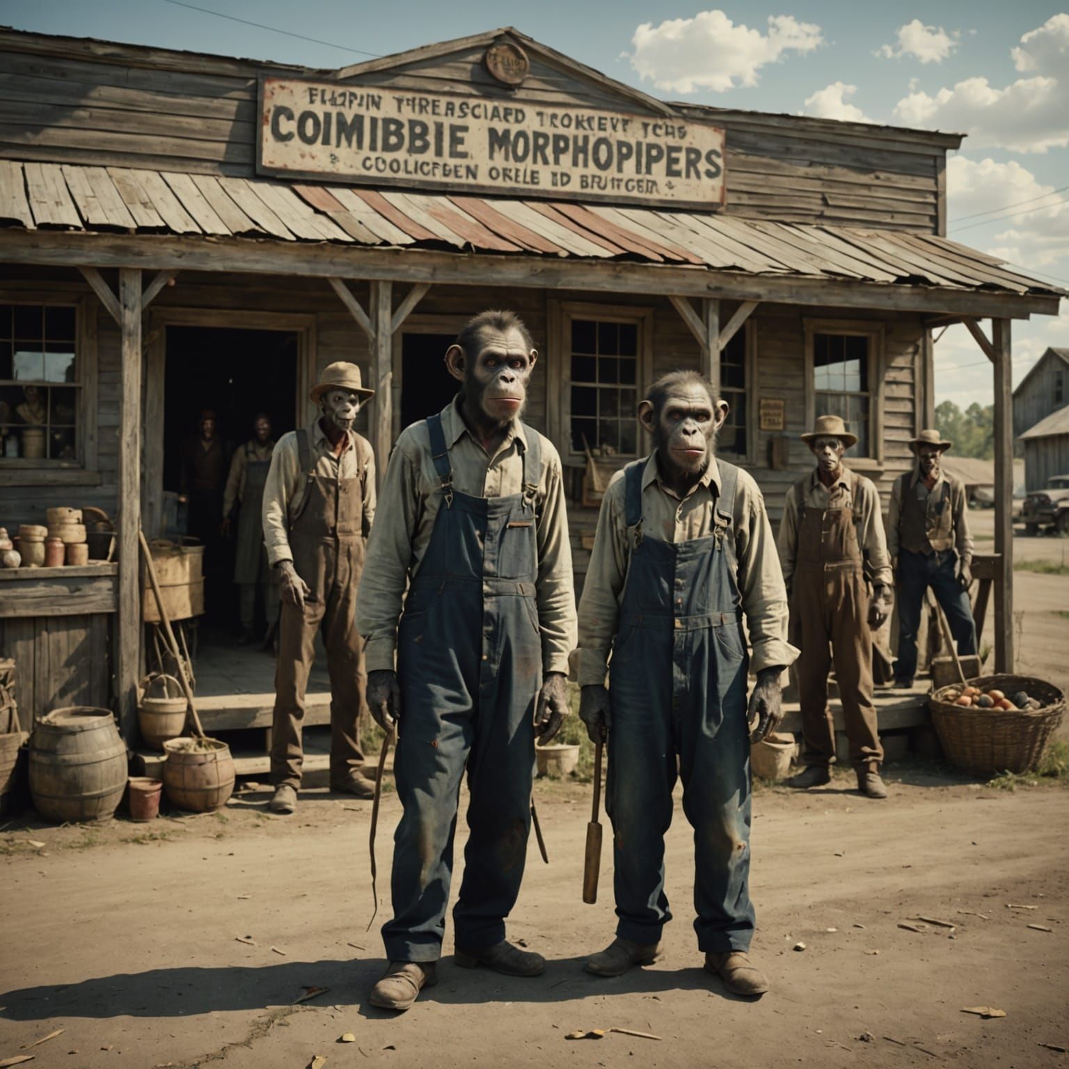 Bizarre Country Store Gathering in a Vintage Matte Painting