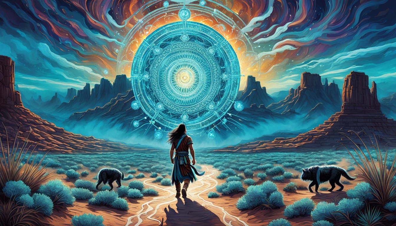 Native American Dream Walker With Big Cat Spirits