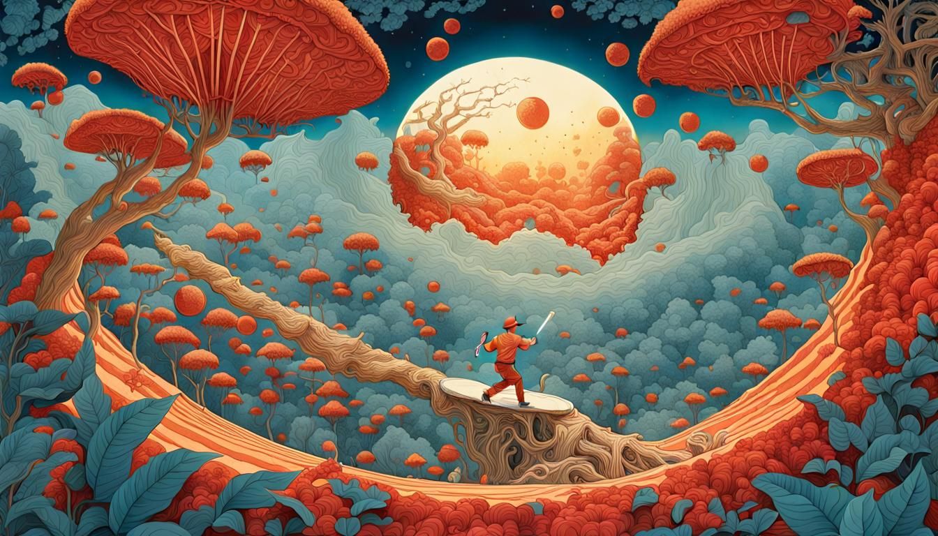 Baseball Players in Action: Surreal Fairytale Illustration