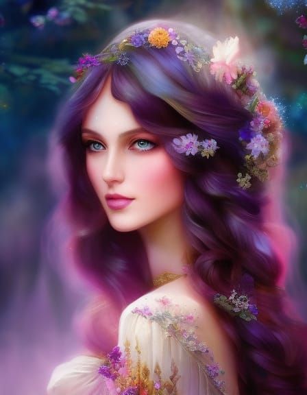 Beautiful Teen Princess in Fairy Garden Aquarelle