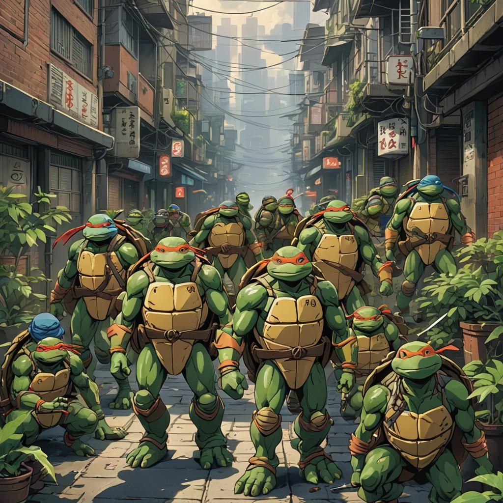 TMNT in Studio Ghibli Anime Style