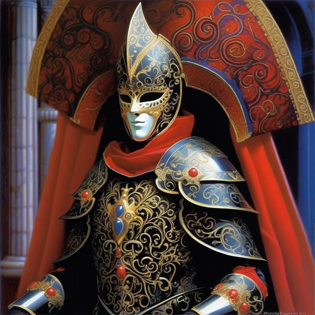 Ornate Armored Venetian Mask in Sci-Fi Style