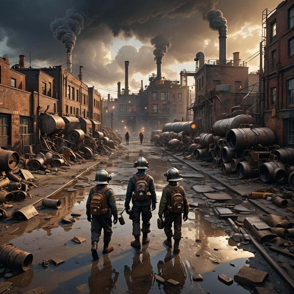 Grim Dieselpunk Wasteland School with Children