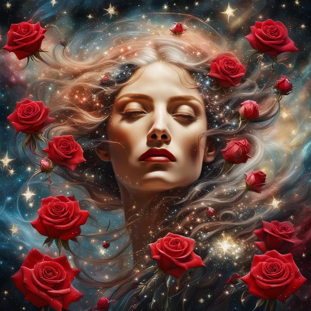 Goddess of Stars in Surreal Flower Galaxy