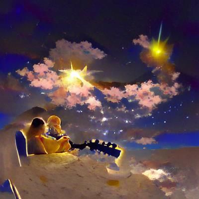 Romantic Couple Plays Guitar Under Starry Sky